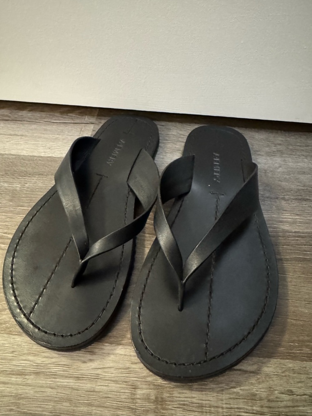 Black Leather Flip Flop Sandals